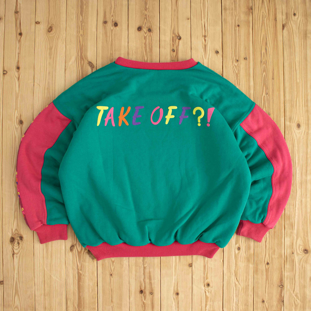 (L/XL) Adidas Take Off 'No Rats' Vintage Puff Sweatshirt Green Pink