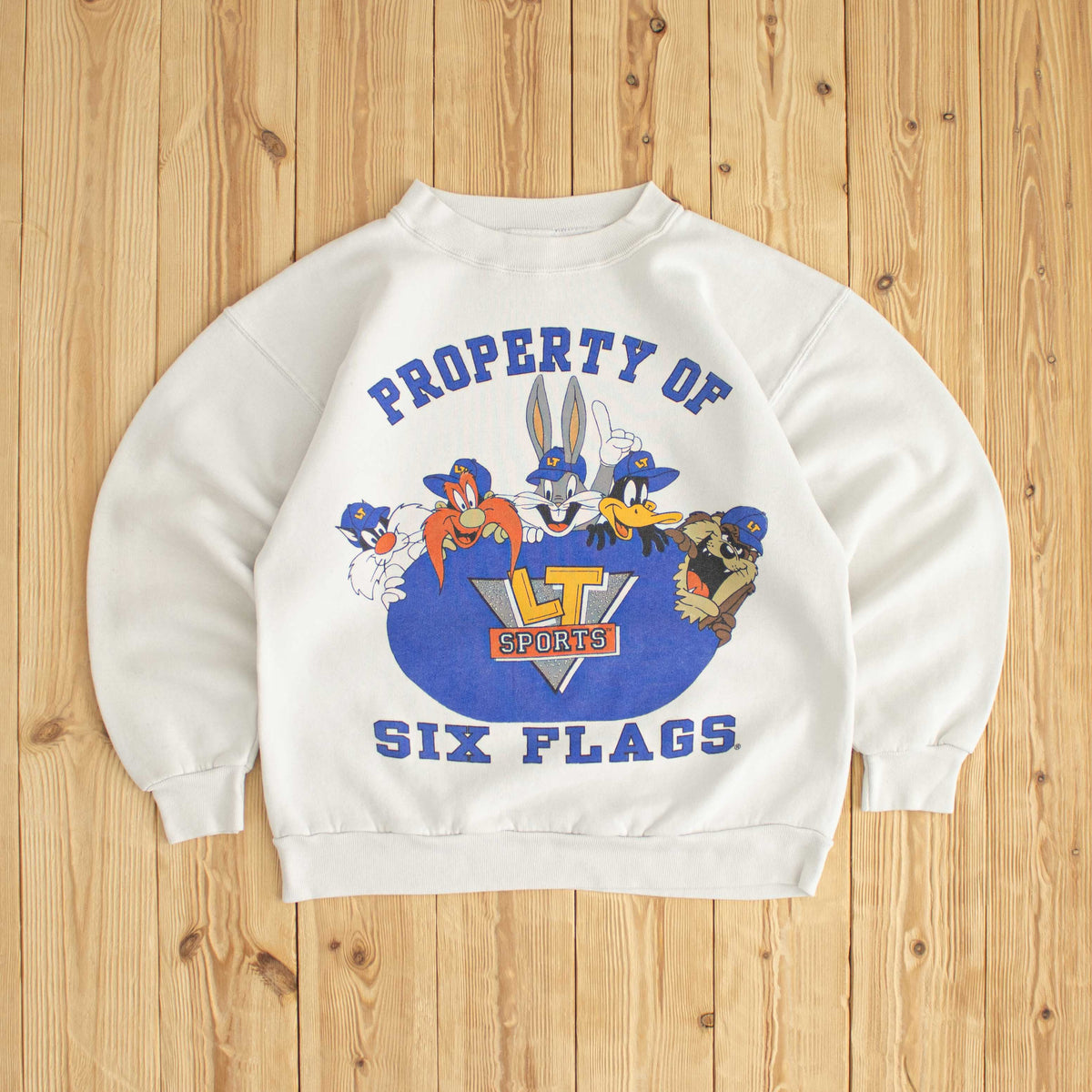(S) Looney Tunes 'Property of Six Flags' Vintage Sweatshirt White