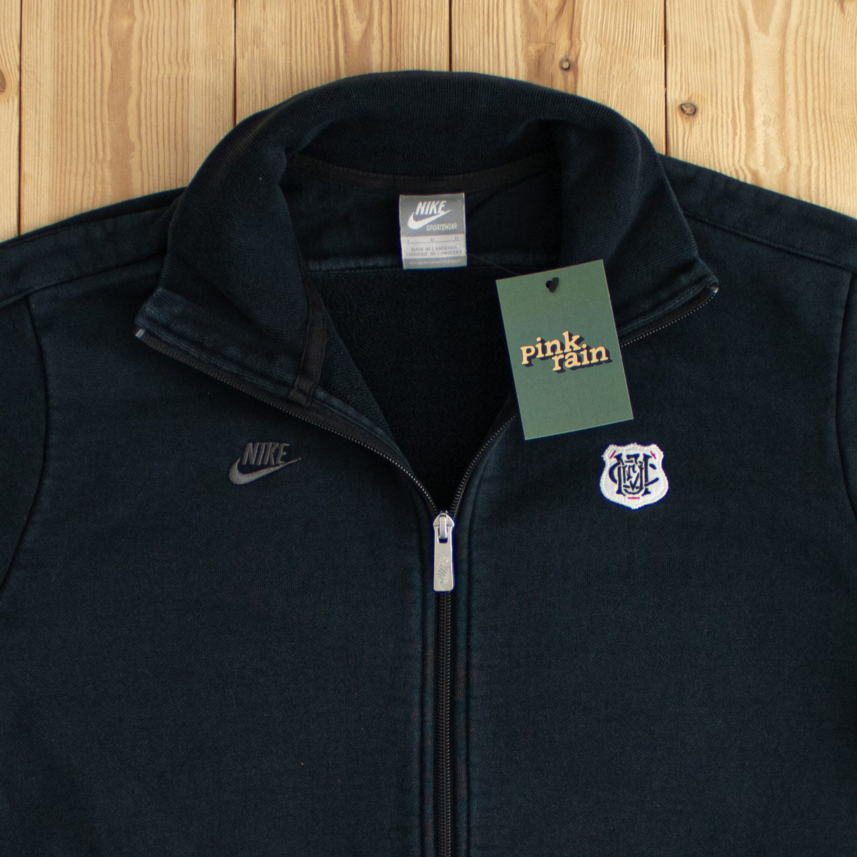 (M/L) Nike Vintage Embroidered Full-Zip Heavyweight Sweatshirt Black