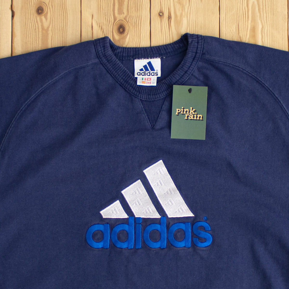 (L/XL) Adidas Vintage Embroidered Sweatshirt Blue