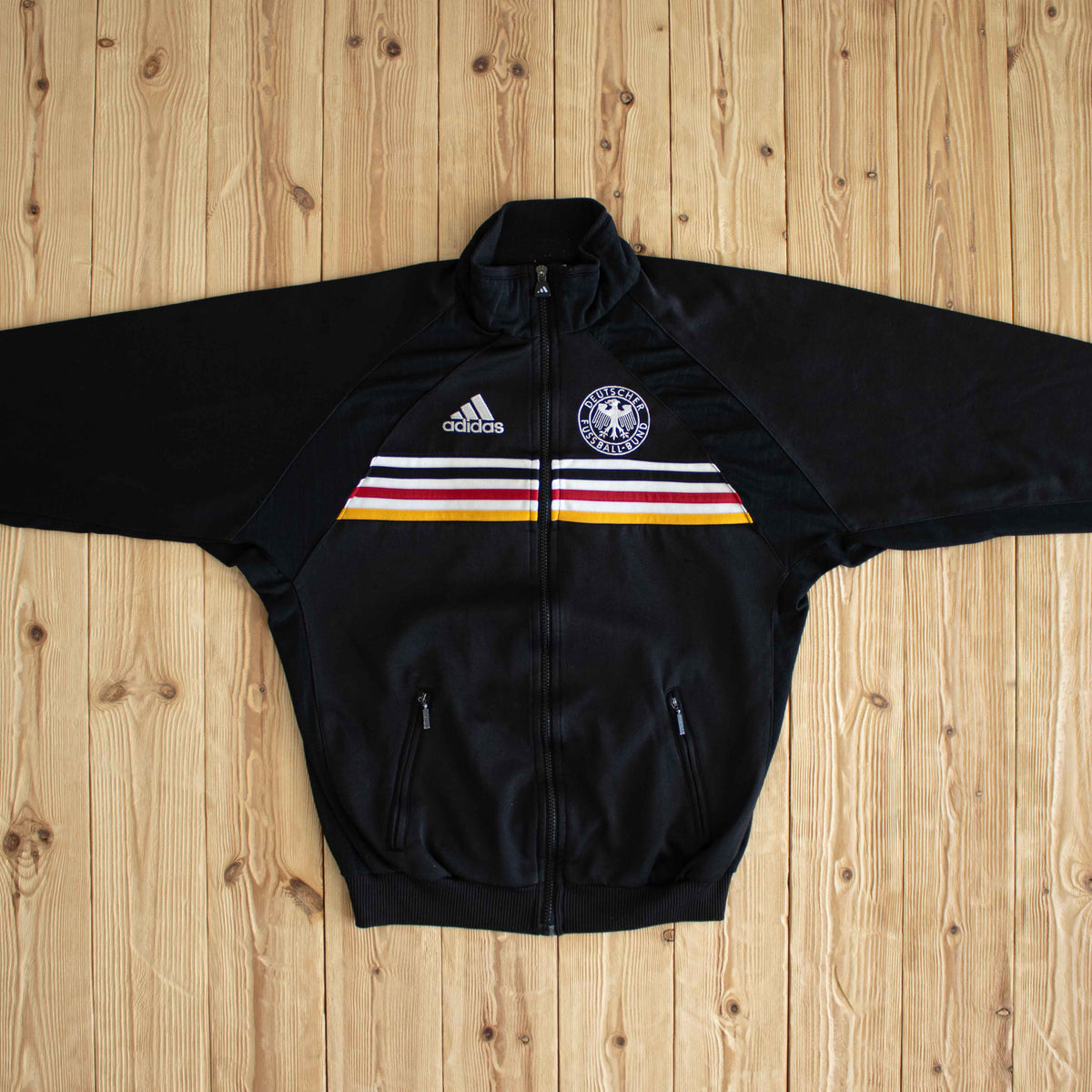(S) 1998 Adidas Deutscher-Fussball Bund Vintage Embroidered Full-Zip Sweatshirt Black