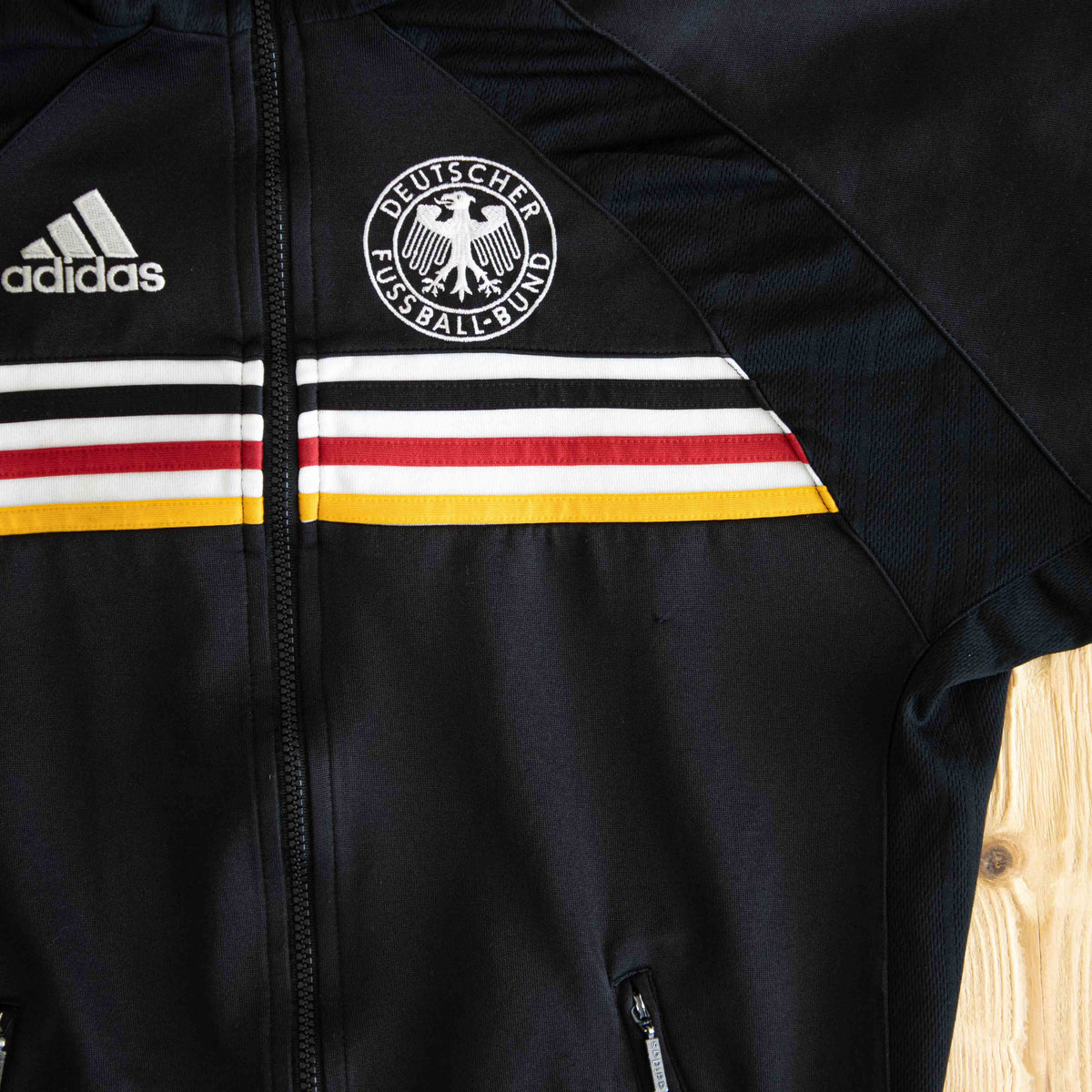 (S) 1998 Adidas Deutscher-Fussball Bund Vintage Embroidered Full-Zip Sweatshirt Black