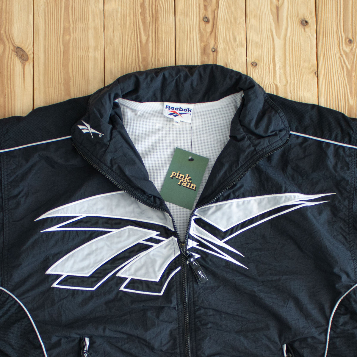(M) Reebok Logo Vintage Embroidered Track Jacket Black