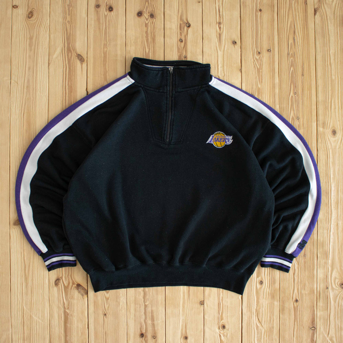 (L) Starter Los Angeles Lakers Vintage Embroidered Quarter-Zip Black