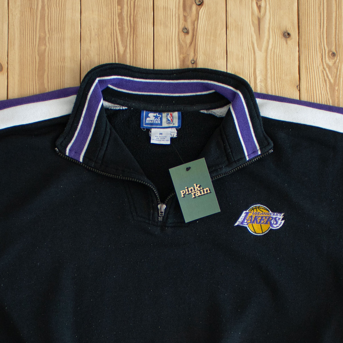 (L) Starter Los Angeles Lakers Vintage Embroidered Quarter-Zip Black