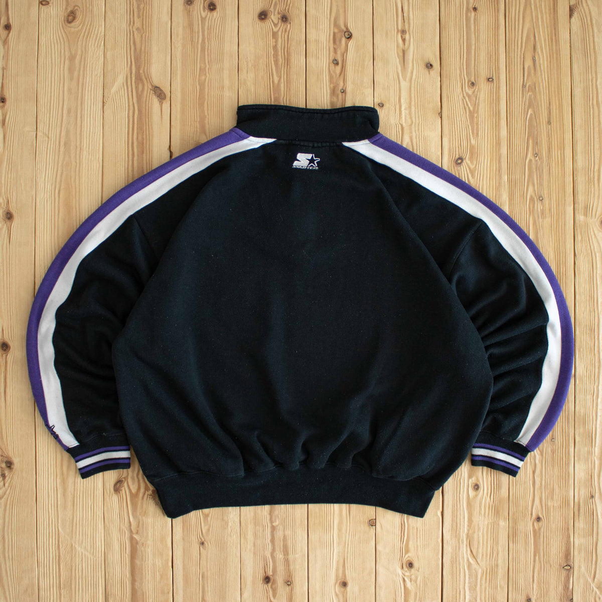 (L) Starter Los Angeles Lakers Vintage Embroidered Quarter-Zip Black