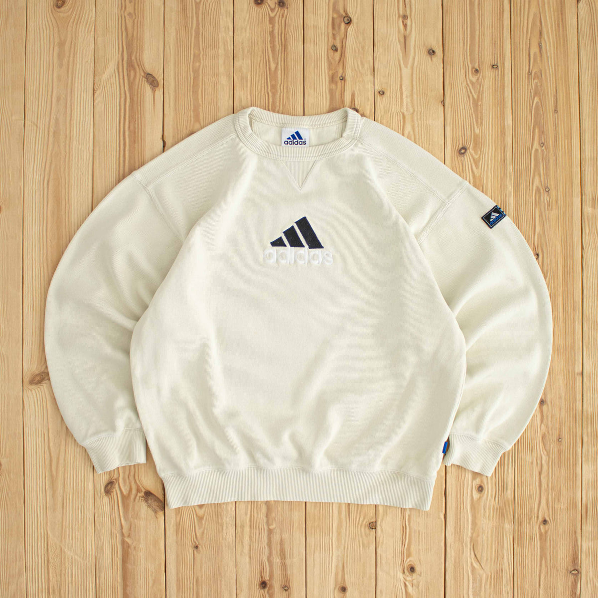 (S/M) Adidas Logo Vintage Embroidered Sweatshirt Beige