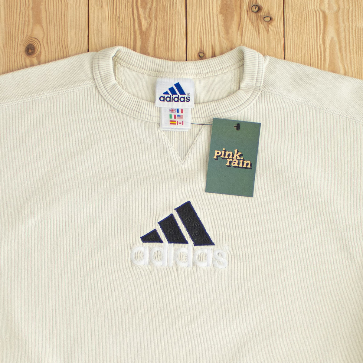 (S/M) Adidas Logo Vintage Embroidered Sweatshirt Beige