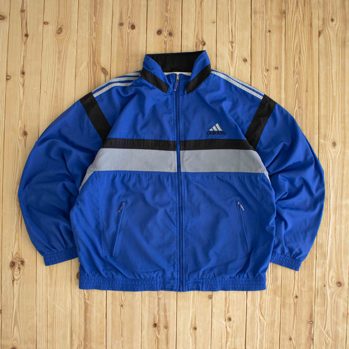 (XL) Adidas Back Logo Vintage Embroidered Jacket Blue