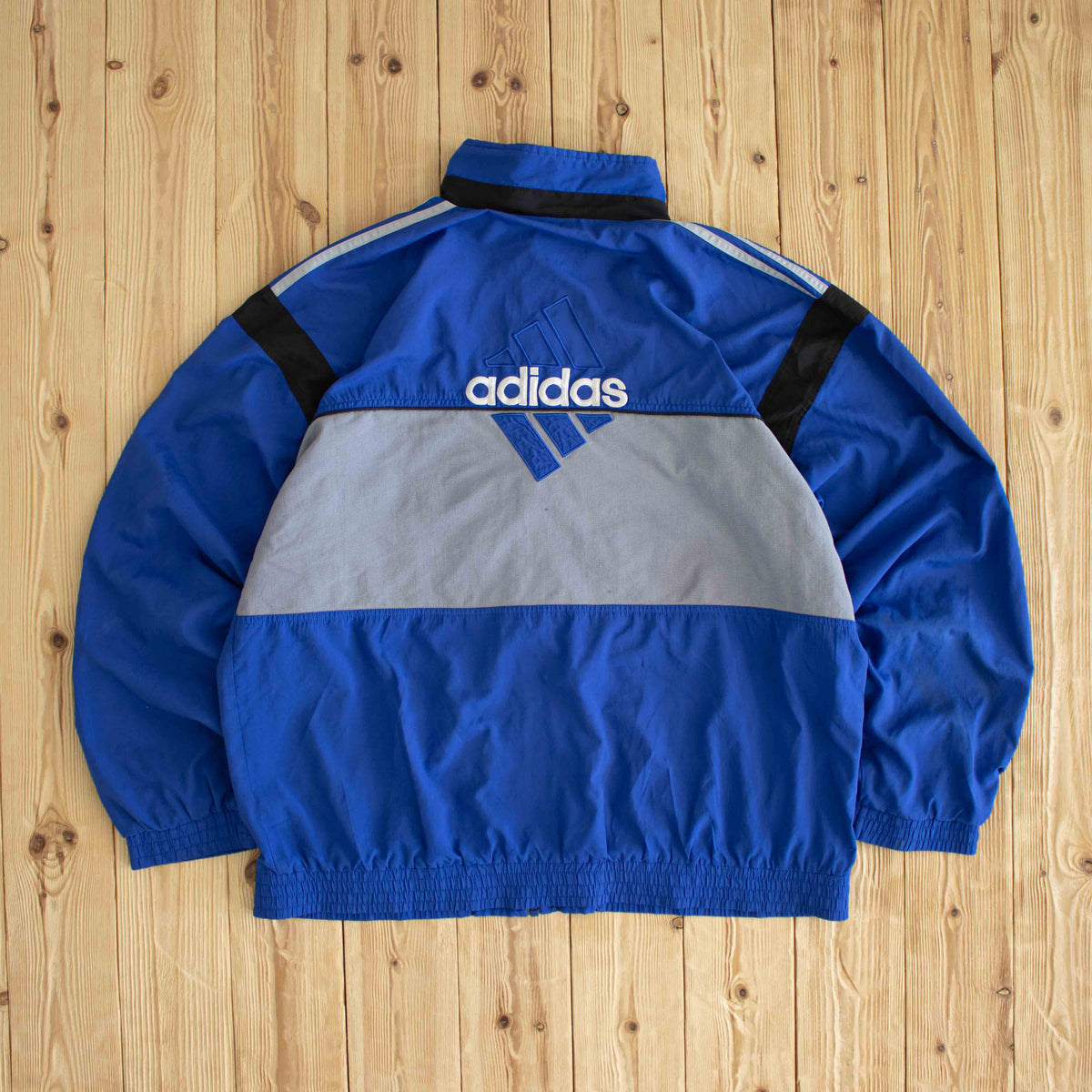 (XL) Adidas Back Logo Vintage Embroidered Jacket Blue
