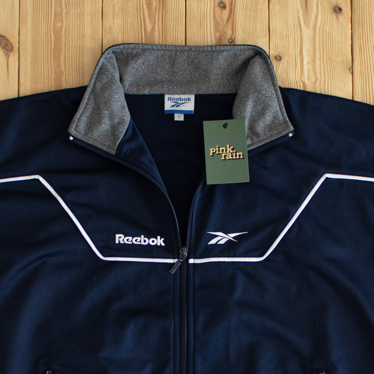 (M) Reebok Vintage Embroidered Full-Zip Sweatshirt Blue