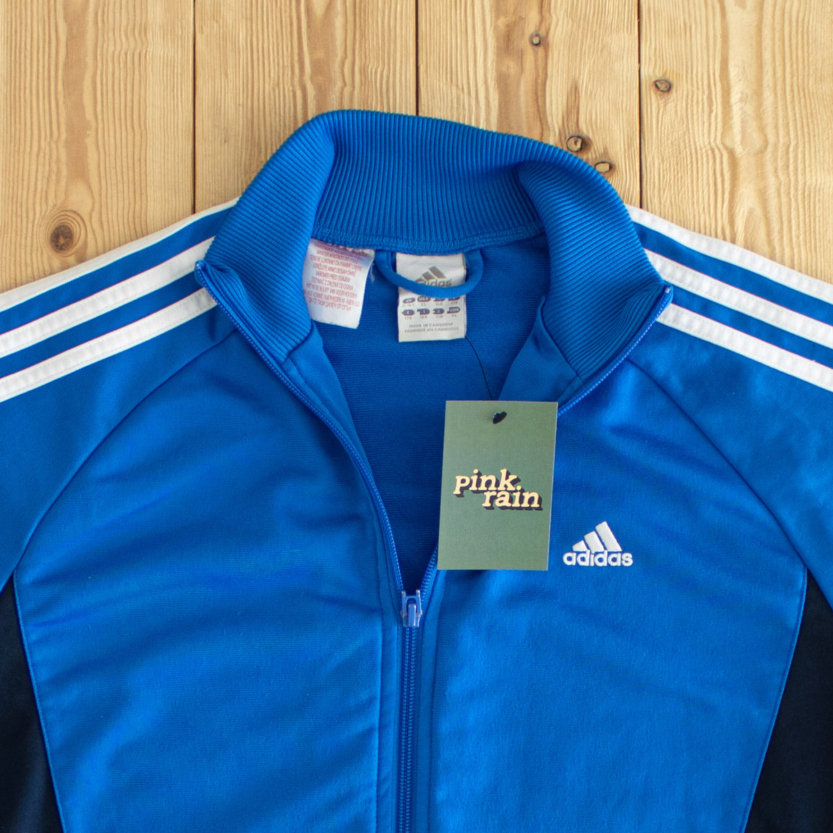 (S) Adidas Vintage Embroidered Full-Zip Sweatshirt Blue