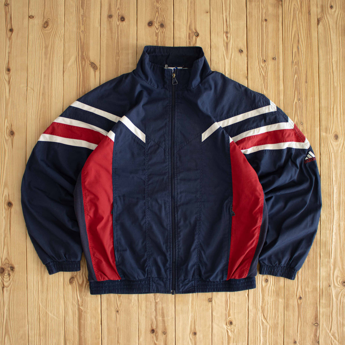(L) Adidas Side Striped Vintage Embroidered Jacket Blue