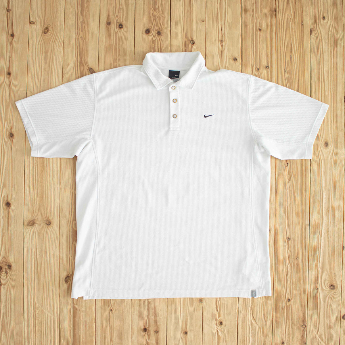 (L/XL) Nike Dri-Fit Vintage Embroidered Polo T-Shirt White