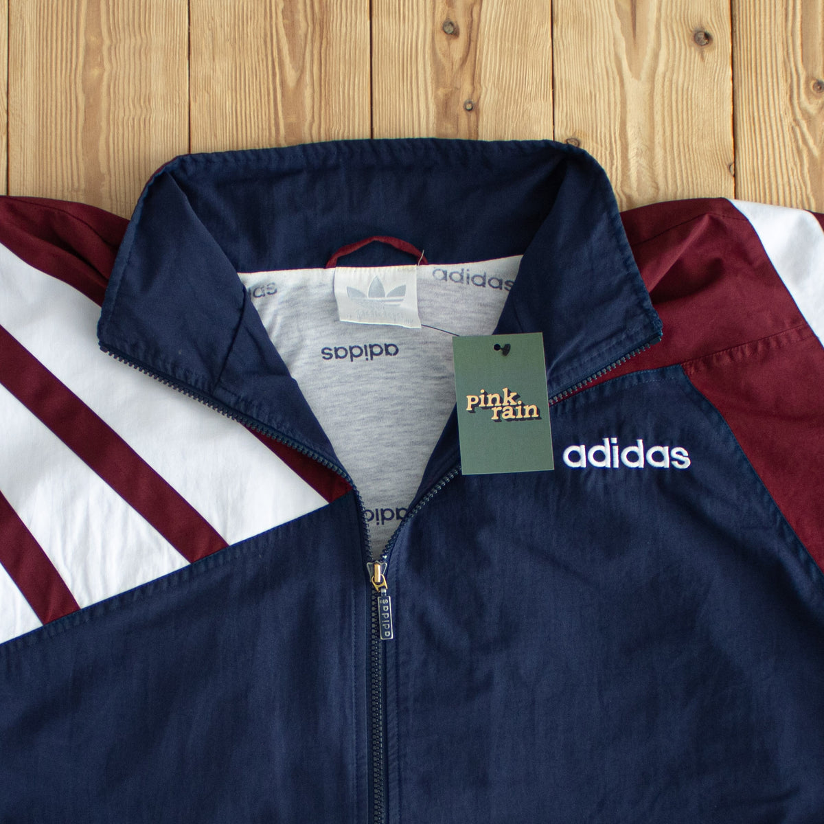 (L/XL) Adidas Striped Vintage Embroidered Jacket Burgundy Red