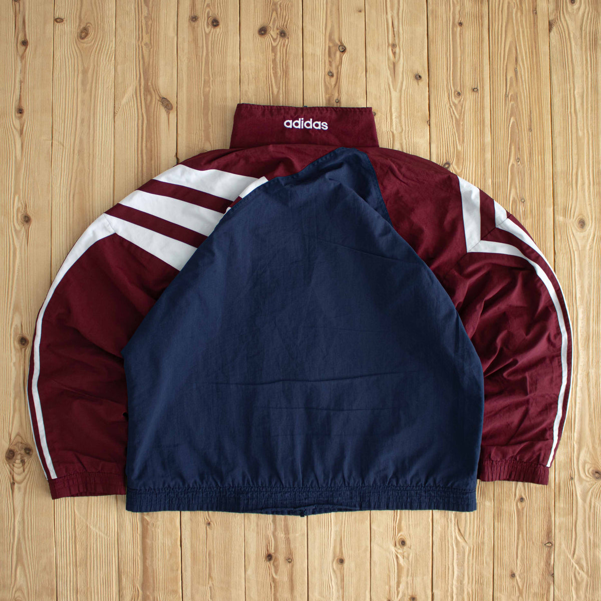 (L/XL) Adidas Striped Vintage Embroidered Jacket Burgundy Red