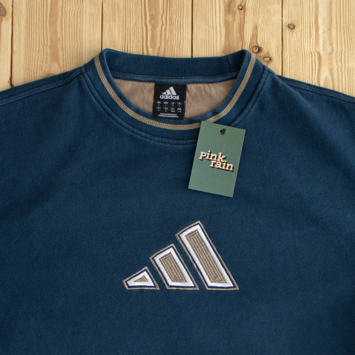 (L) Adidas Logo Vintage Embroidered Sweatshirt Blue