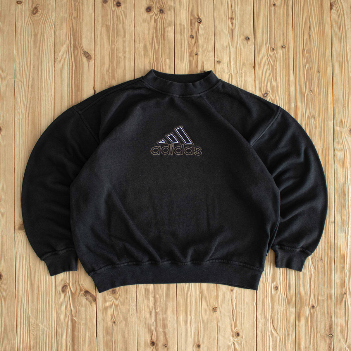 (M) Adidas Logo Vintage Embroidered Sweatshirt Black