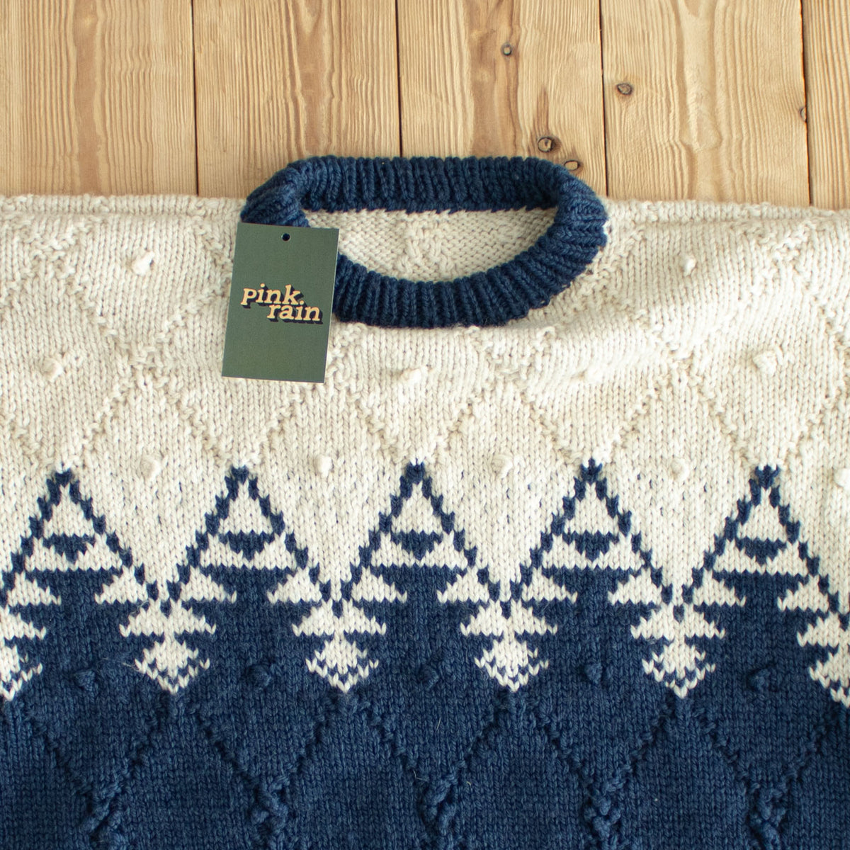 (M) Vintage Knit Super Heavy Sweater Beige Blue