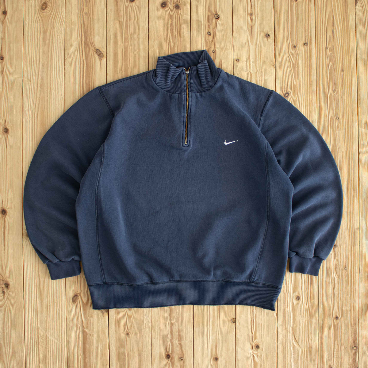 (S/M) Nike Vintage Essential Embroidered Quarter-Zip Blue