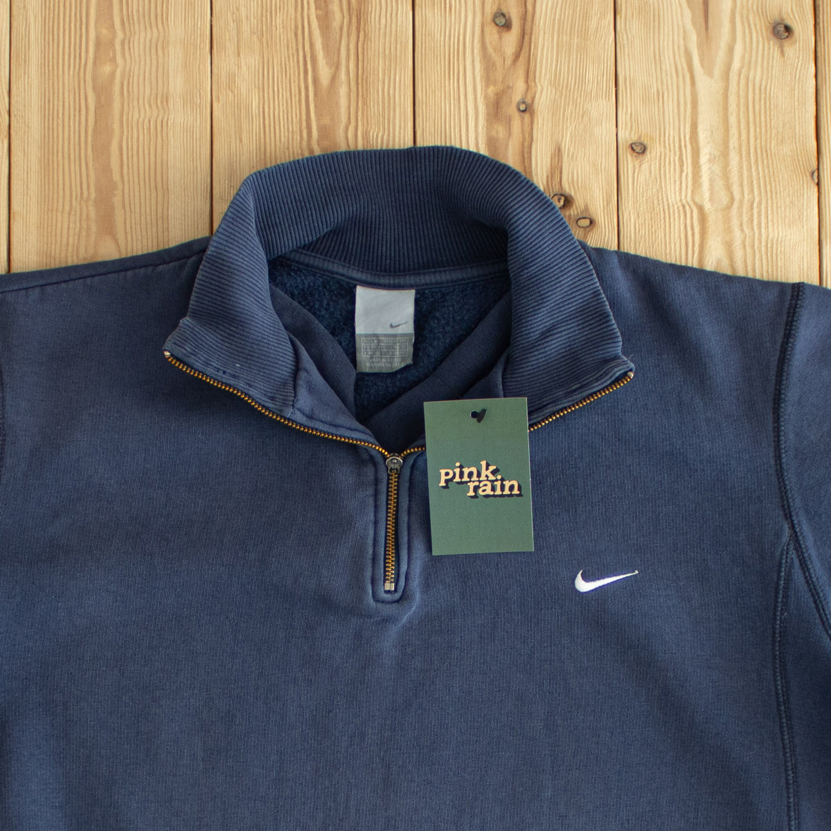 (S/M) Nike Vintage Essential Embroidered Quarter-Zip Blue
