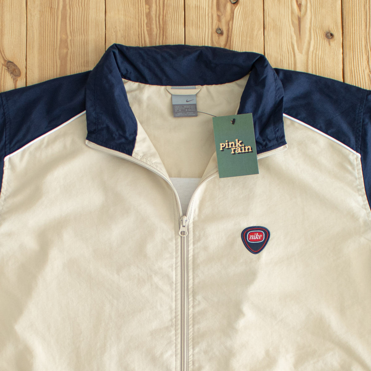 (XL) Nike Vintage Essential Embroidered Jacket Beige Blue