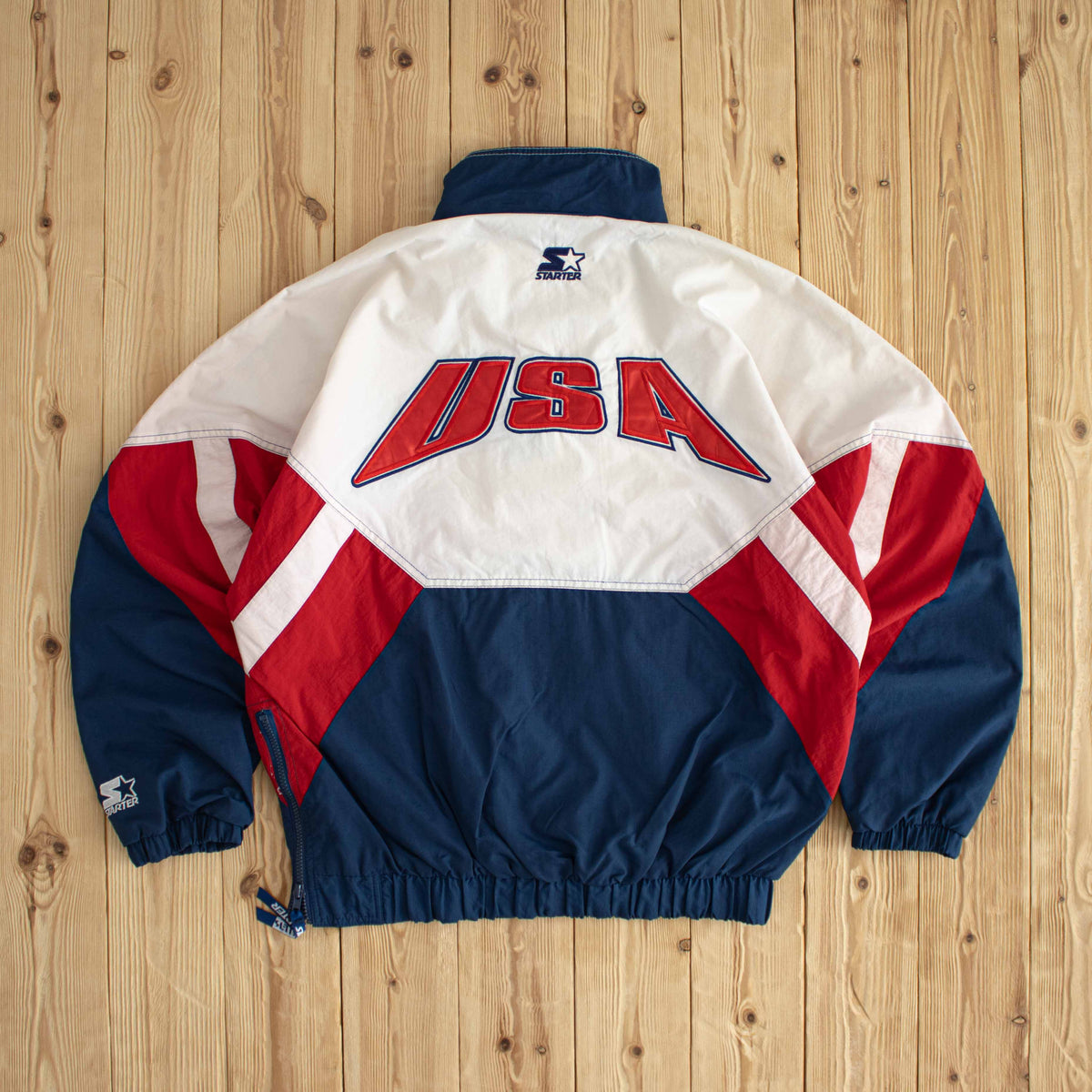 (M/L) Starter 1996 Atlanta Olympics USA Team Vintage Embroidered Jacket White Red Blue