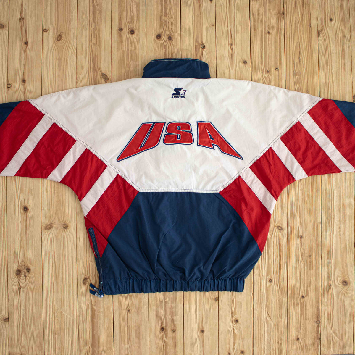 (M/L) Starter 1996 Atlanta Olympics USA Team Vintage Embroidered Jacket White Red Blue