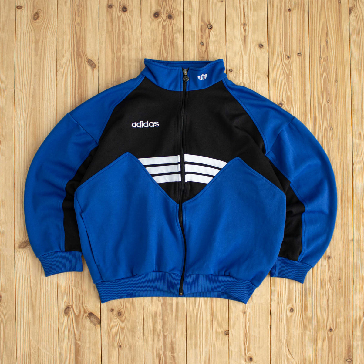 (S) Adidas Vintage Embroidered Full-Zip Sweatshirt Blue