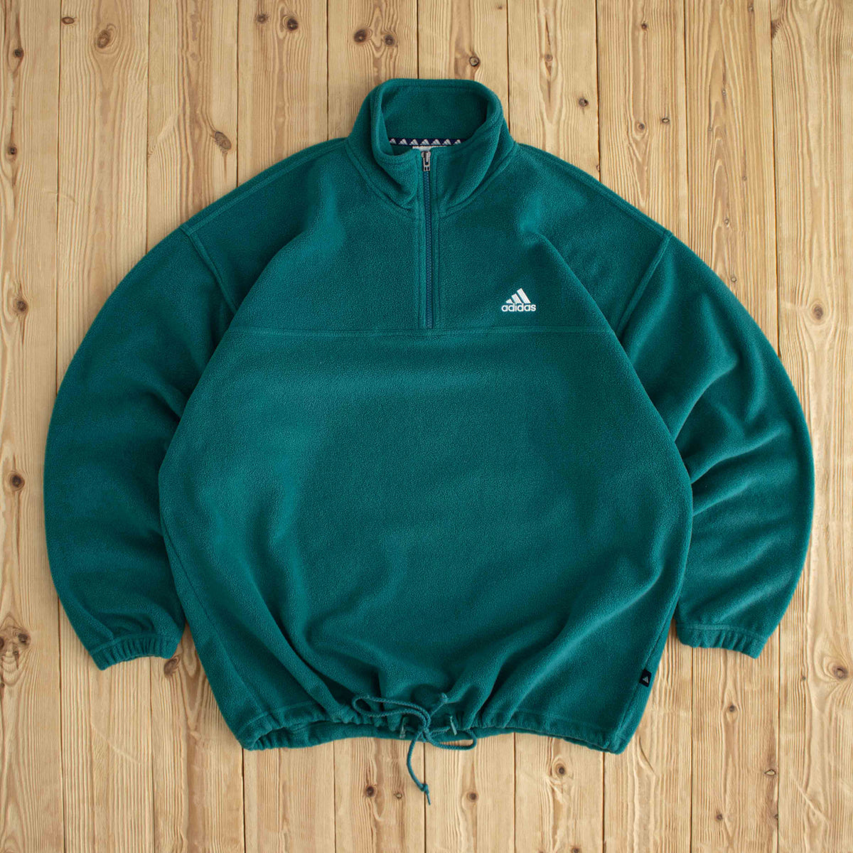 (XL) Adidas Vintage Embroidered Fleece Quarter-Zip Blue Green