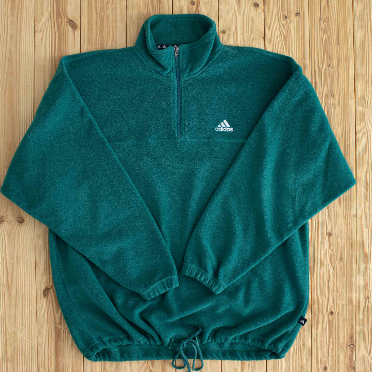 (XL) Adidas Vintage Embroidered Fleece Quarter-Zip Blue Green