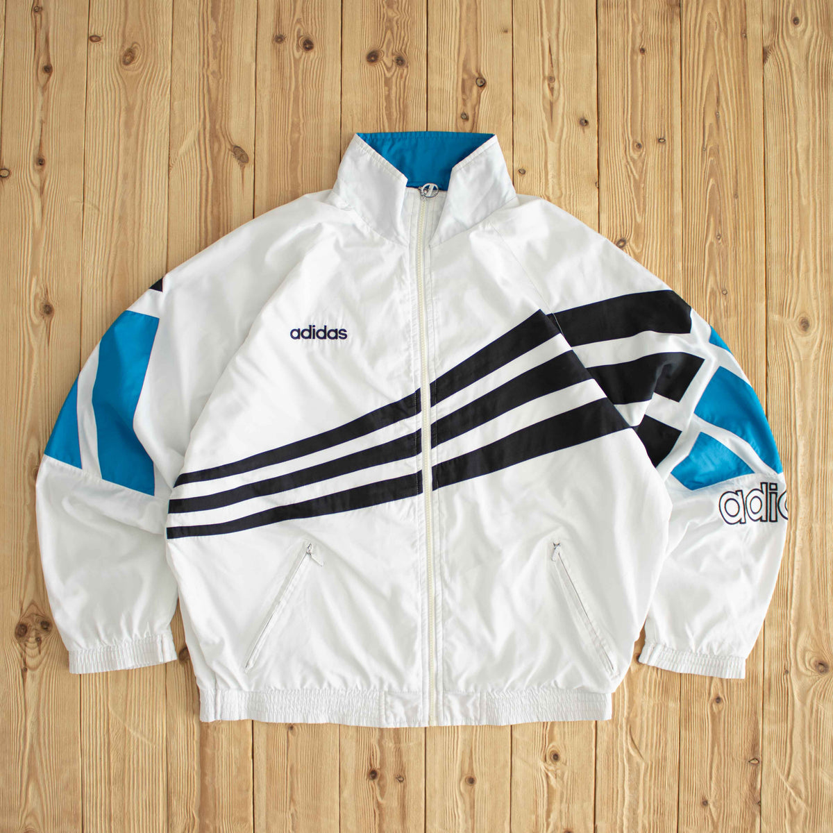 (XL) Adidas Striped Vintage Embroidered Jacket White