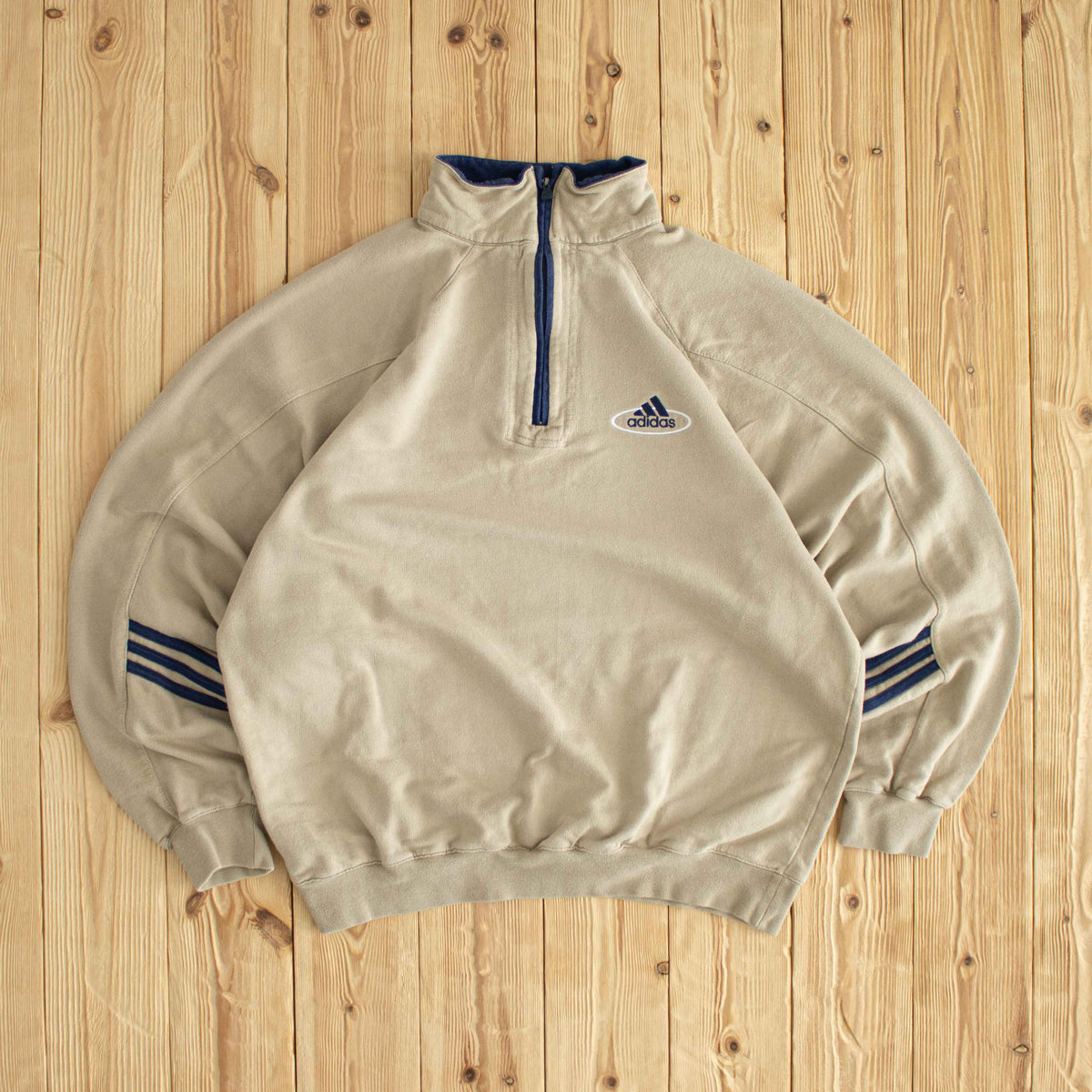 (M) Adidas Vintage Embroidered Quarter-Zip Beige
