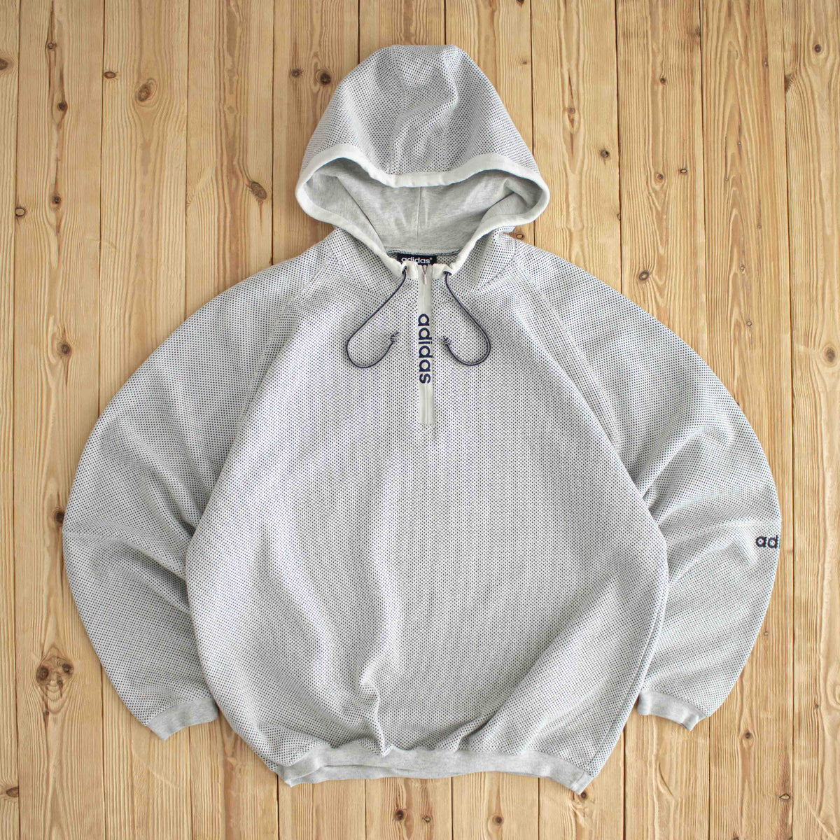 (XL) Adidas Vintage Embroidered Quarter-Zip Hoodie Gray