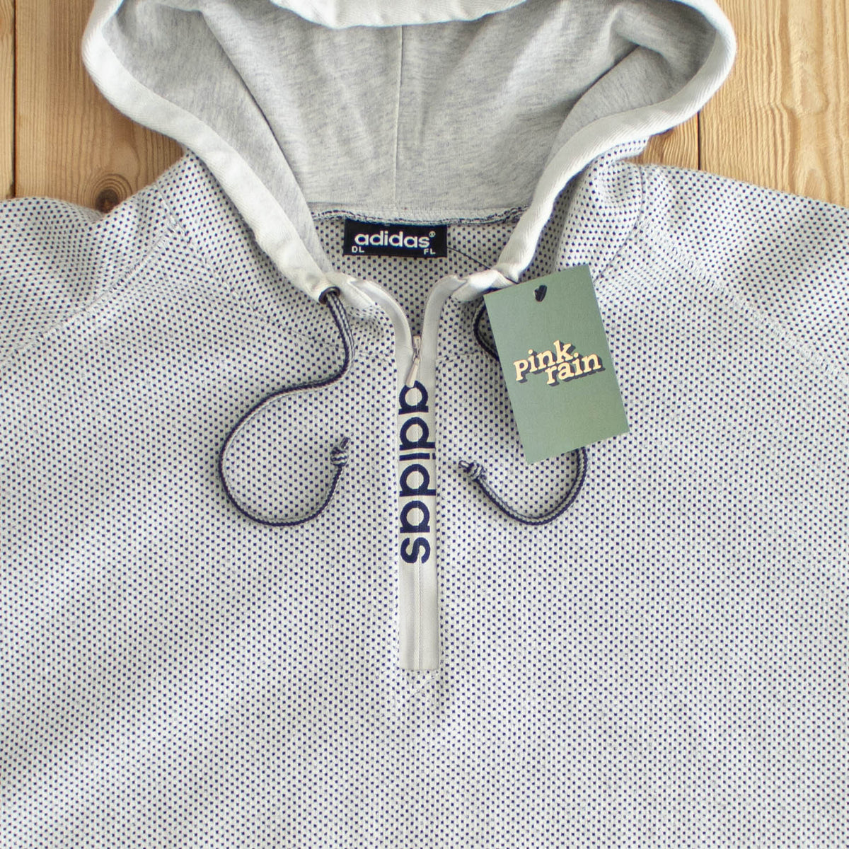 (XL) Adidas Vintage Embroidered Quarter-Zip Hoodie Gray