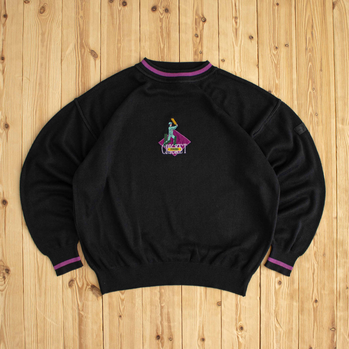 (M) Puma Cricket Vintage Embroidered Sweater Black