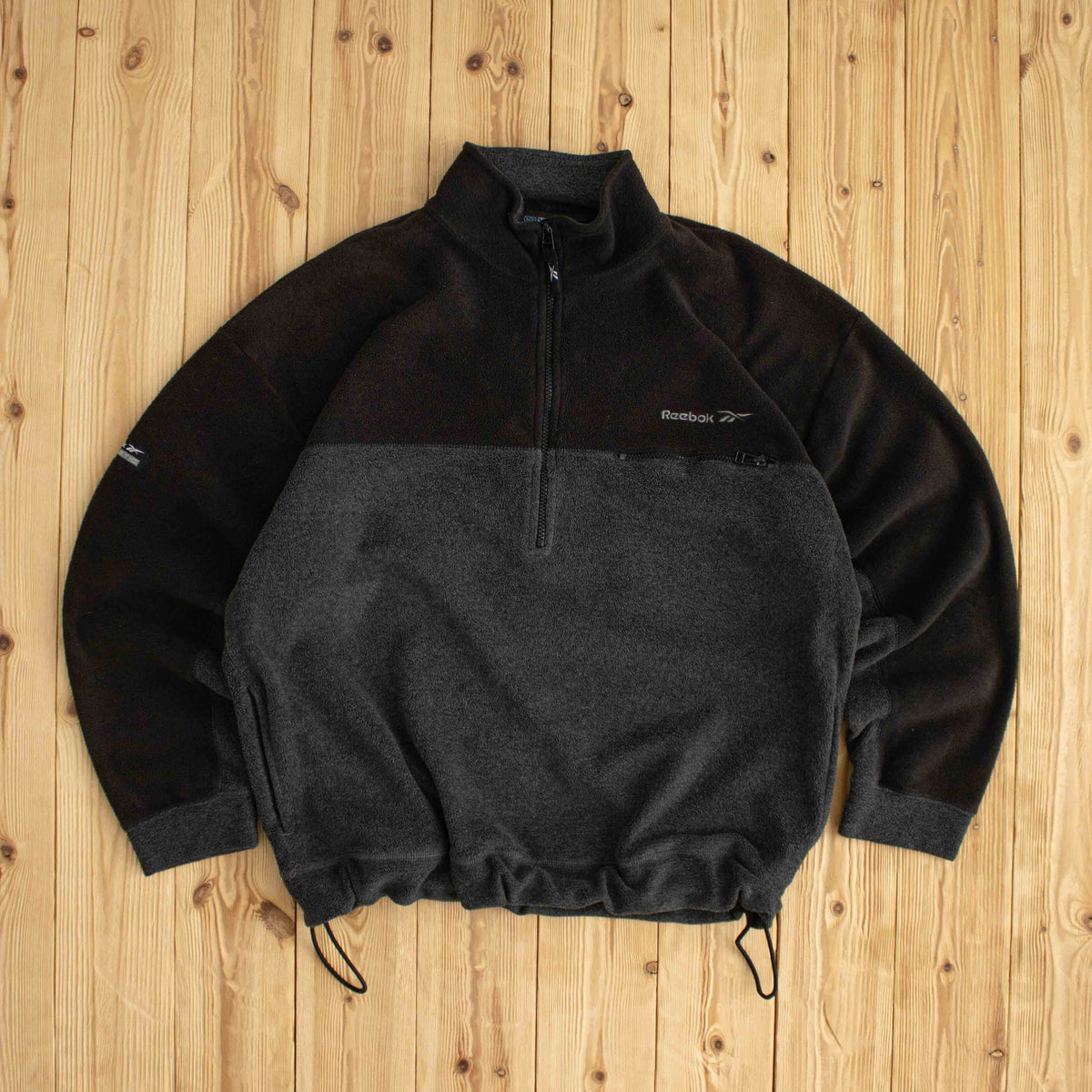 (M) Reebok Athletic Vintage Embroidered Fleece Quarter-Zip Black