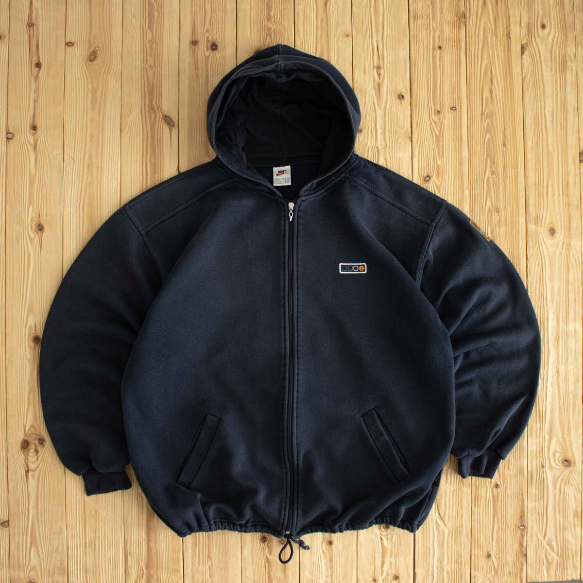(XL) Nike Back Spell Out Vintage Embroidered Full-Zip Hoodie Blue
