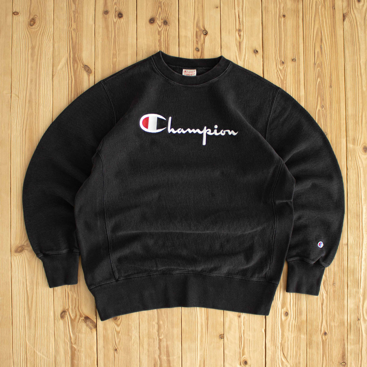 (M) Champion Reverse Weave Spell Out Vintage Embroidered Heavyweight Sweatshirt Black
