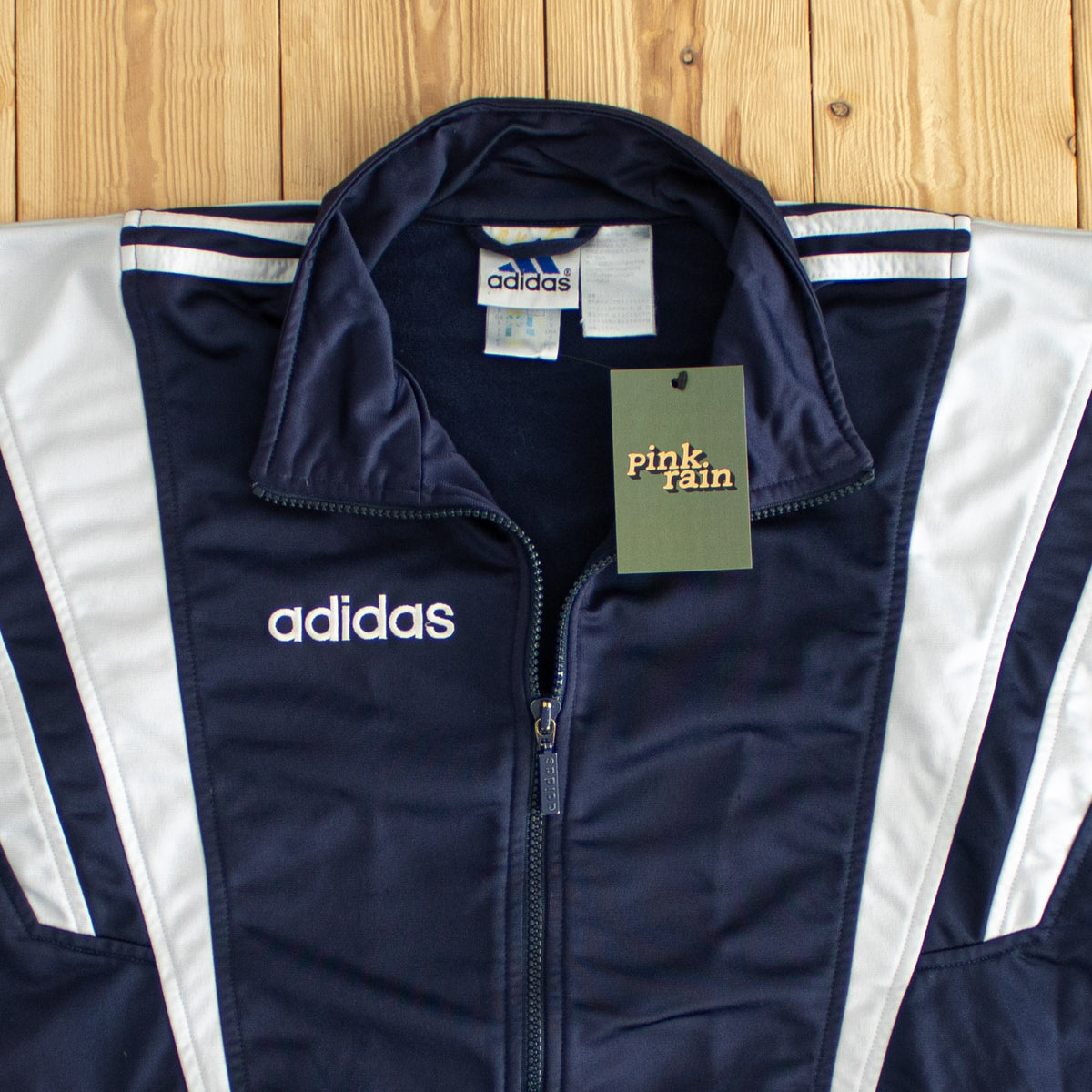 (M) Adidas Vintage Shoulder Striped Embroidered Full-Zip Sweatshirt Blue
