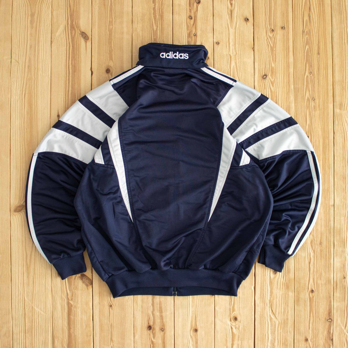 (M) Adidas Vintage Shoulder Striped Embroidered Full-Zip Sweatshirt Blue