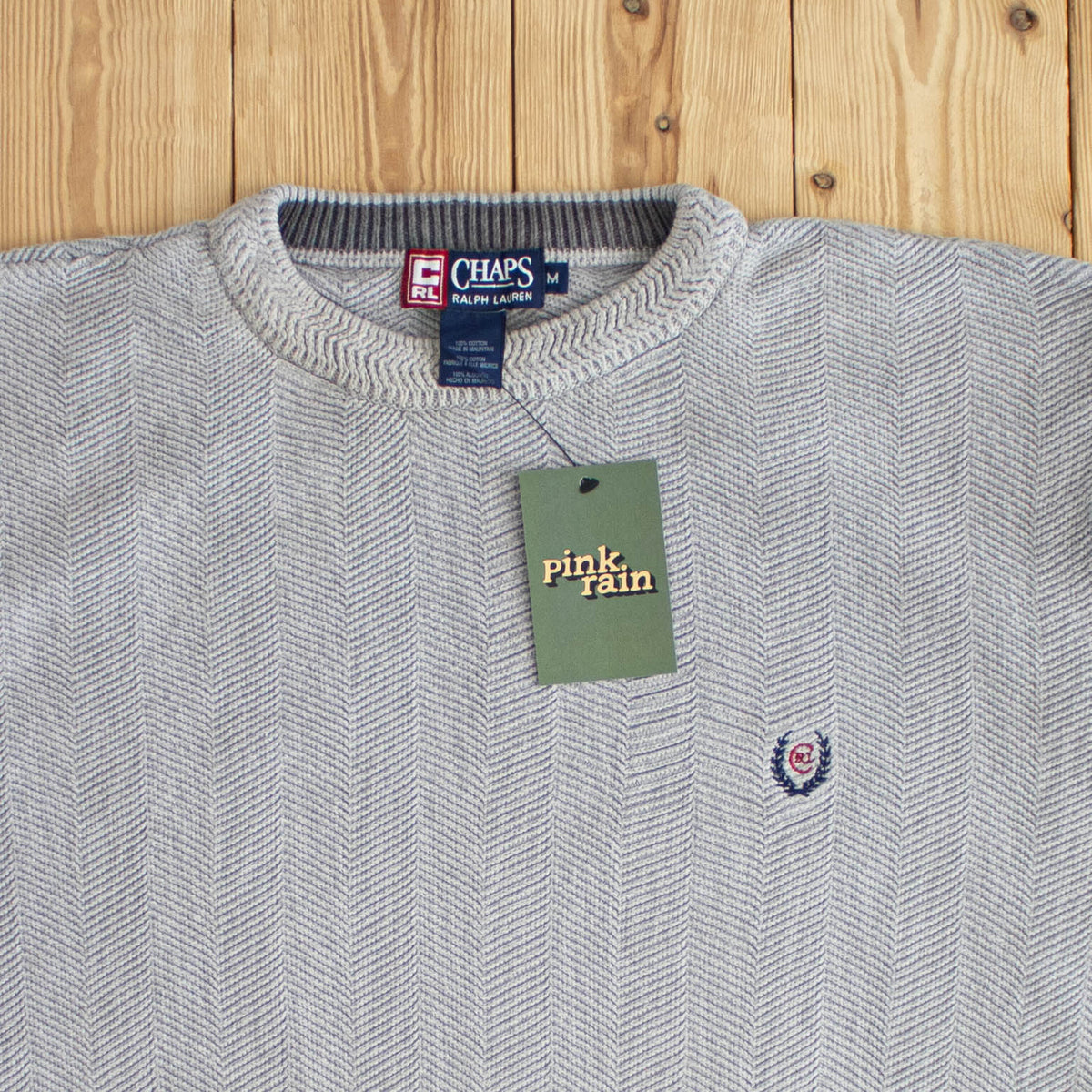 (M) Chaps Ralph Lauren Vintage Embroidered Sweater Gray
