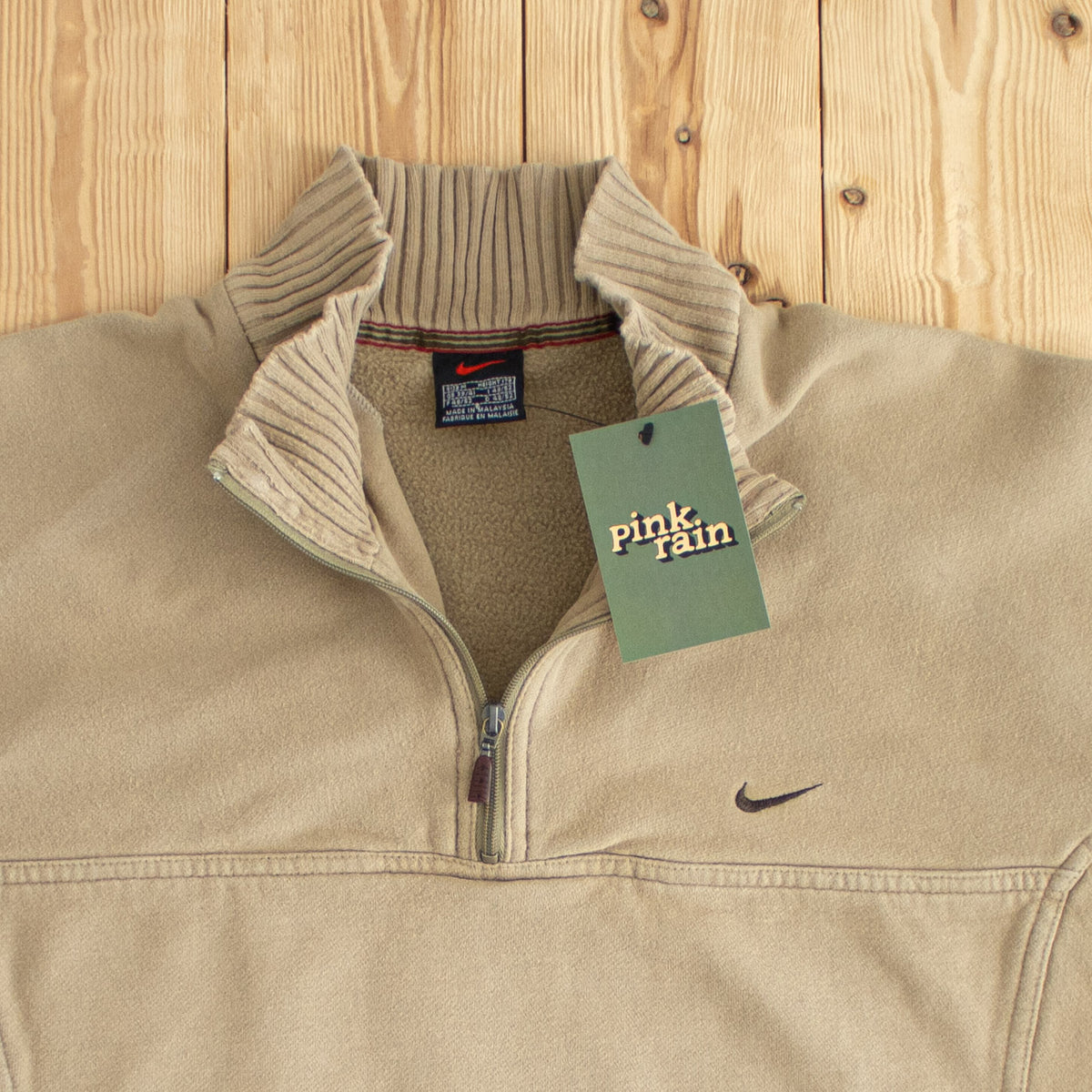 (M) Nike Vintage Embroidered Quarter-Zip Brown Beige