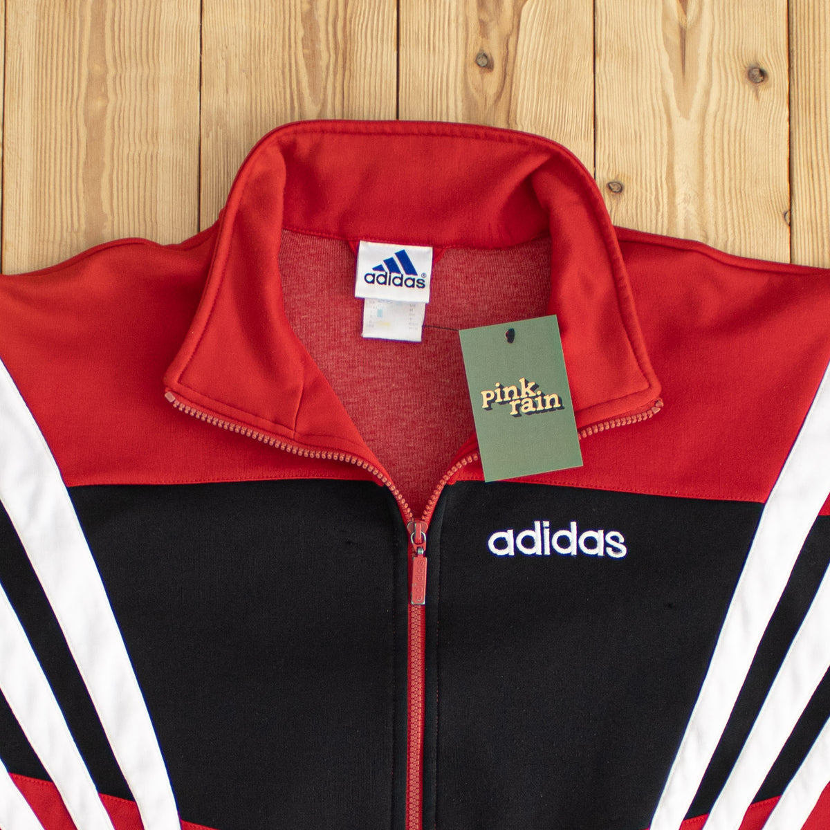 (M) Adidas Side Striped Vintage Embroidered Full-Zip Sweatshirt Red