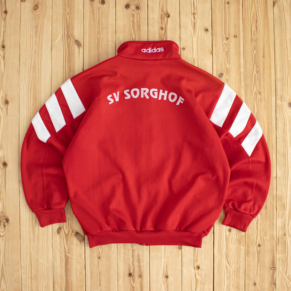 (M) Adidas Side Striped Vintage Embroidered Full-Zip Sweatshirt Red