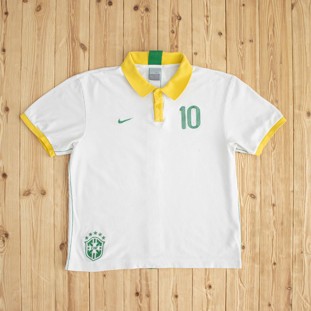 (L) Nike Brasil No. 10 Vintage Embroidered Polo T-Shirt White