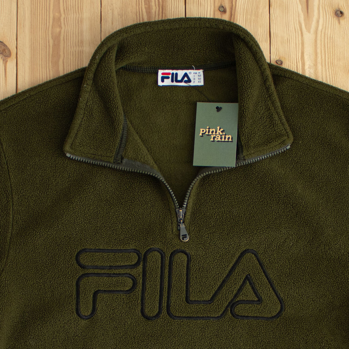 (M) Fila Vintage Embroidered Fleece Quarter-Zip Green