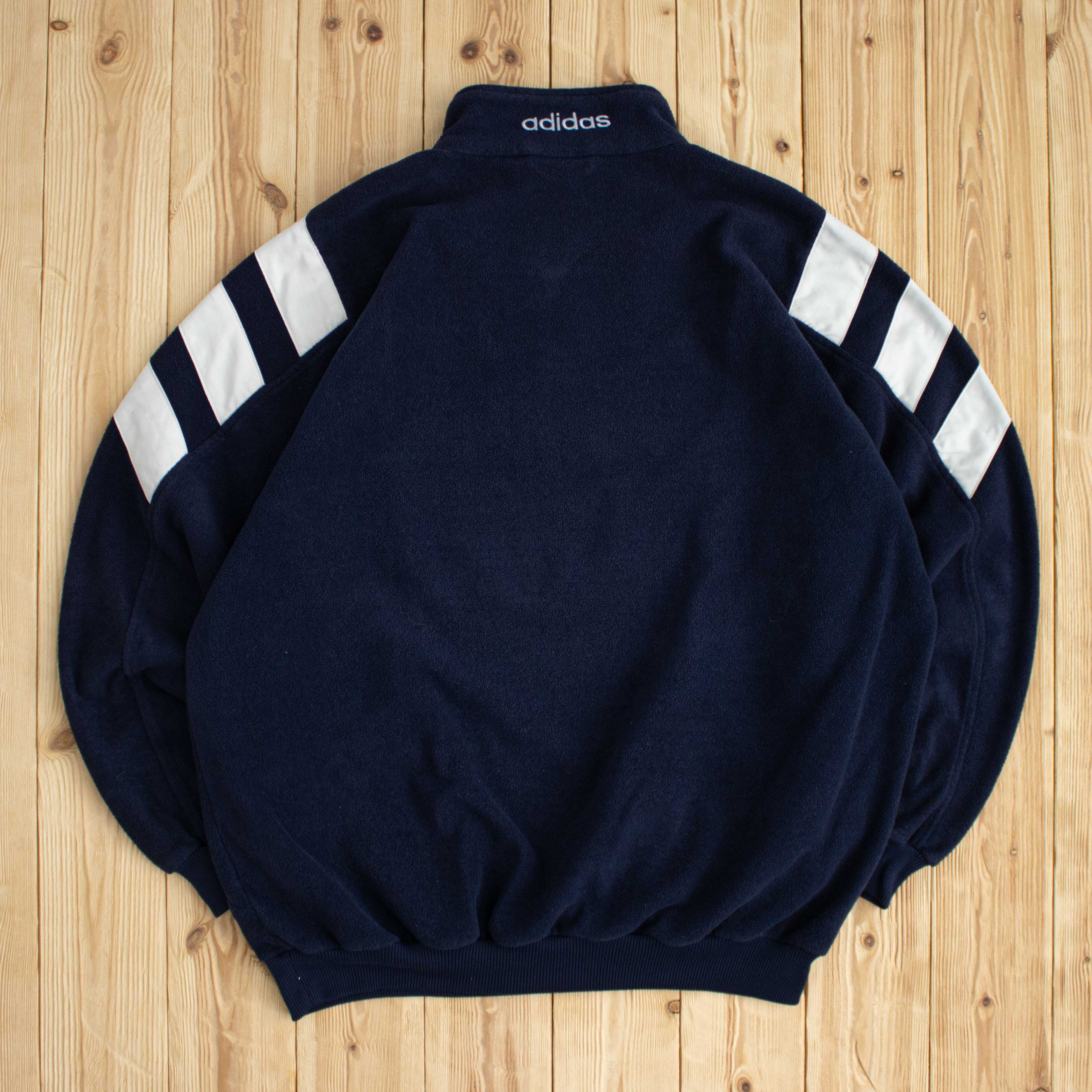 (L/XL) Vintage Adidas Embroidered Fleece Quarter-Zip Sweatshirt