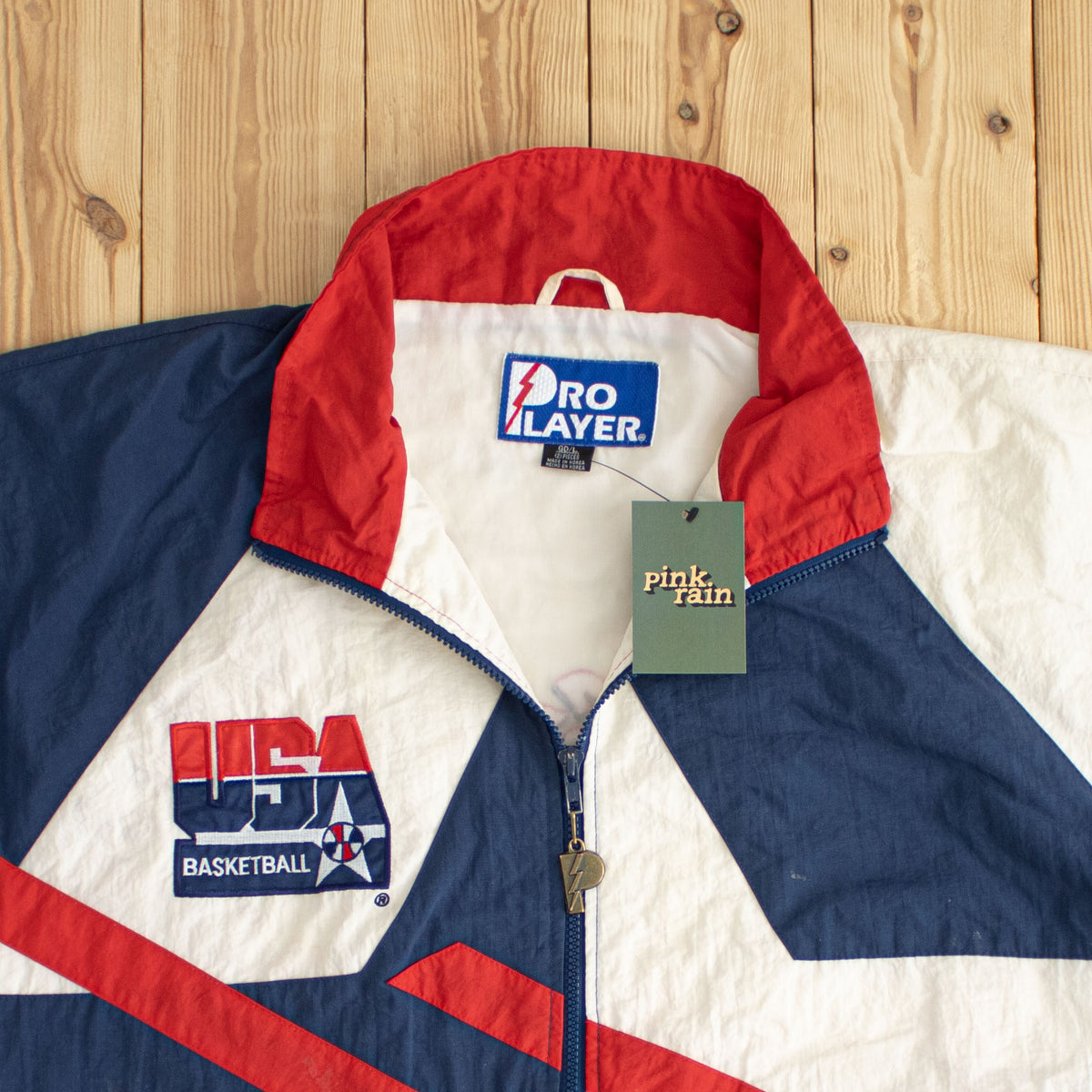 (L/XL) 1995 Pro Player USA Basketball Team Vintage Embroidered Jacket Red White Blue