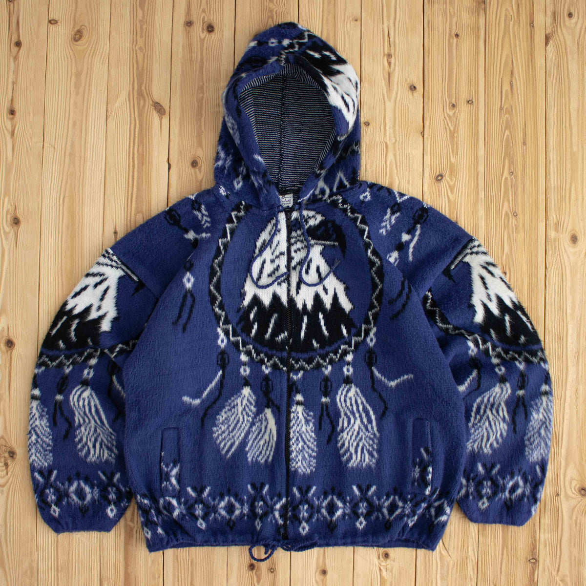 (M/L) Wuayra Native Eagle Vintage Fleece Full-Zip Jacket Blue